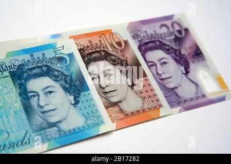 Nouvel argent de polymères britanniques. Le billet a été publié d'ici février 2020 au Royaume-Uni. Banque D'Images