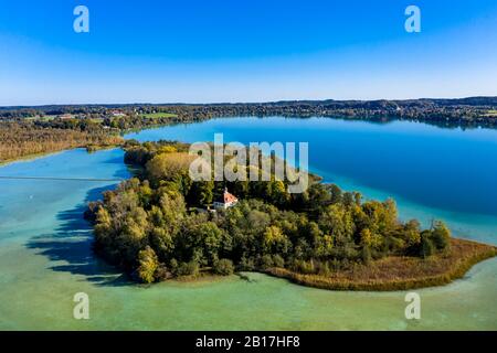 Luftaufnahme, Allemagne, Bayern, Bachern, Landkreis Stranberg, Wörth see mit der Wörth insel bzw. Mausinsel Banque D'Images