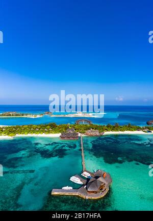 Lufttaufnahme, Malediven, Süd-Malé-Atoll, Lagune Der Malediveninsel Olhuveli Banque D'Images