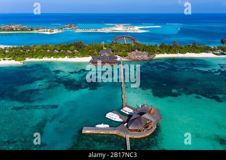 Lufttaufnahme, Malediven, Süd-Malé-Atoll, Lagune Der Malediveninsel Olhuveli Banque D'Images