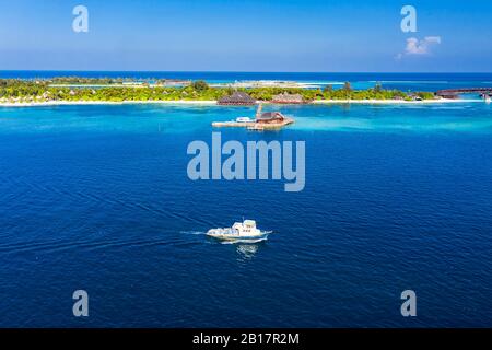 Lufttaufnahme, Malediven, Süd-Malé-Atoll, Lagune Der Malediveninsel Olhuveli Banque D'Images