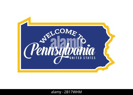 Bienvenue Dans PENNSYLVANIA Word Text, Creative font Design Illustration, Bienvenue signe avec une carte Illustration de Vecteur