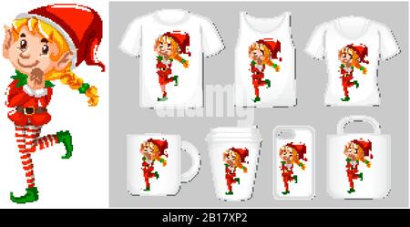 Thème de Noël avec Elf sur les modèles de produits illustration Illustration de Vecteur