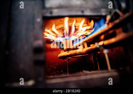 Autriche, combustion du four en fonderie Banque D'Images