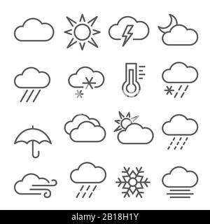 Les icônes de ligne météo sont définies sur un arrière-plan blanc Illustration de Vecteur