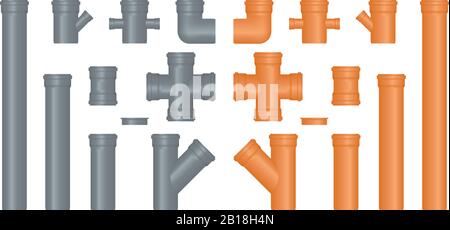 Raccords de tuyaux d'égouts. Éléments tridimensionnels gris et marron Illustration de Vecteur