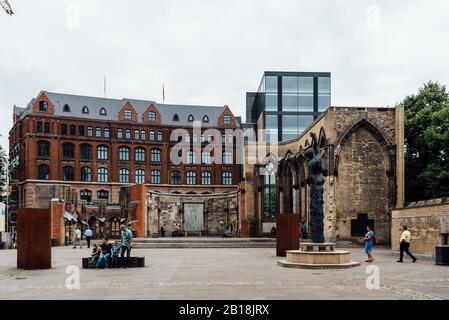 Hambourg, Allemagne - 4 Août 2019 : Mémorial St Nikolai. L'église principale originale a été détruite dans les raids aériens sur Hambourg en 1943. Banque D'Images