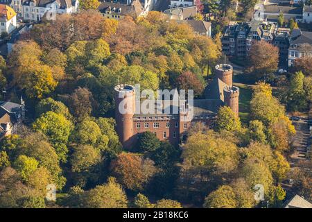 Photographie aérienne, Château de Kempen dans la forêt automnale, Kempen, Bas-Rhin, Rhénanie-du-Nord-Westphalie, Allemagne, Forêt, Château, Château de Kempen, DEU, Eur Banque D'Images