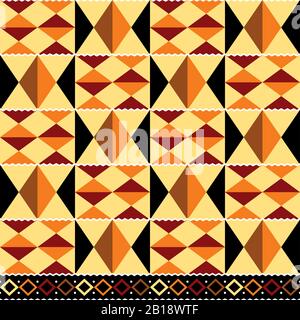 Motif textile sans coutures à vecteur tribal - style toile de boue Kente, motif nwentoma géométrique traditionnel du Ghana, africain en jaune et brun Illustration de Vecteur