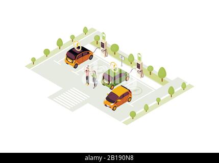 Illustration vectorielle de station de charge de voiture électrique Illustration de Vecteur