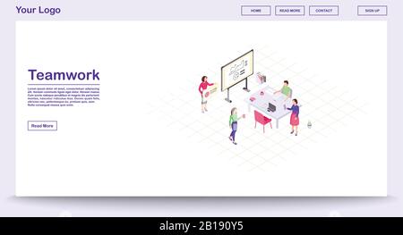 Modèle vectoriel de page Web travail d'équipe Illustration de Vecteur