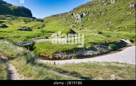 Réplique de Iron Age House, Great BERNERA, Isle of Lewis, Outer Hebrides, Écosse Banque D'Images