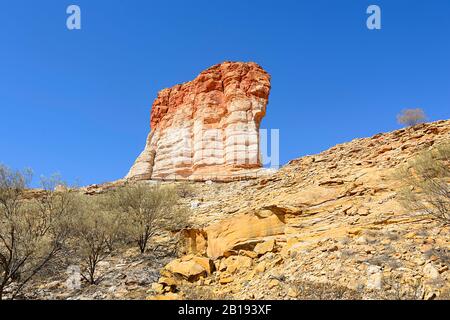 Vue spectaculaire sur le légendaire Chambers Pillar, une destination touristique populaire, territoire du Nord, territoire du Nord, Australie Banque D'Images