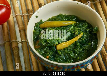 Trinidadien Callaloo, crémeux, fondre dans votre bouche, à base de légumes verts, plat de coconutty, sud des Caraïbes, Trinité-et-Tobago Banque D'Images