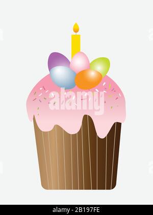 gâteau de pâques avec œufs et bougie. illustration pour carte de vœux. Illustration de Vecteur