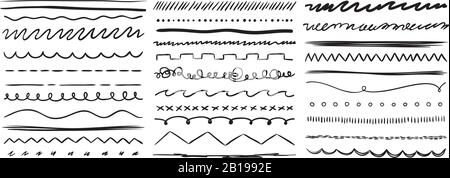 Lignes tracées à la main. Séparateur de ligne de marqueur, pinceau à traits de crayon faits à la main et éléments vectoriels de séparateurs de dessin Illustration de Vecteur