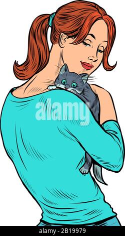 jeune femme et chat Illustration de Vecteur