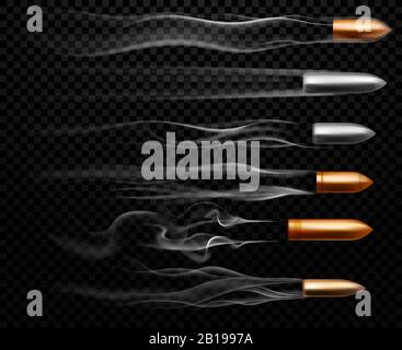 Traces de balle volantes. Tir de balles militaires fumée trace, tir des pistes de tir de pistolet et jeu d'illustrations vectorielles réalistes de tir de piste Illustration de Vecteur