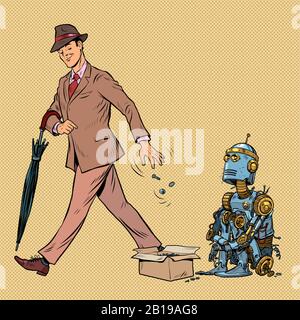 Le robot sans abri Beggar demande des alms Illustration de Vecteur