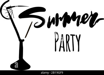 Logo un verre de cocktail et texte vecteur de fête d'été Illustration de Vecteur