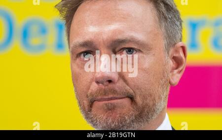 Berlin, Allemagne. 24 février 2020. Christian Lindner, président du groupe parlementaire FDP et chef du parti, s'exprime lors d'une conférence de presse du FDP dans le Hans-Dietrich-Genscher-Haus. Crédit: Christophe Gateau/Dpa/Alay Live News Banque D'Images