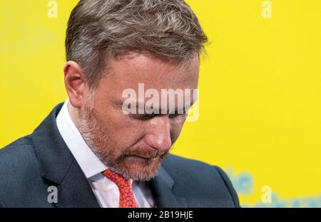 Berlin, Allemagne. 24 février 2020. Christian Lindner, président du groupe parlementaire FDP et chef du parti, s'exprime lors d'une conférence de presse du FDP dans le Hans-Dietrich-Genscher-Haus. Crédit: Christophe Gateau/Dpa/Alay Live News Banque D'Images