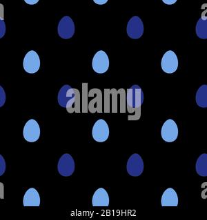 Motif Pâques coloré simple sans couture sur fond noir. Divers peints en forme de minuscules oeufs bleus texture régulière. Fond de ressort. Banque D'Images