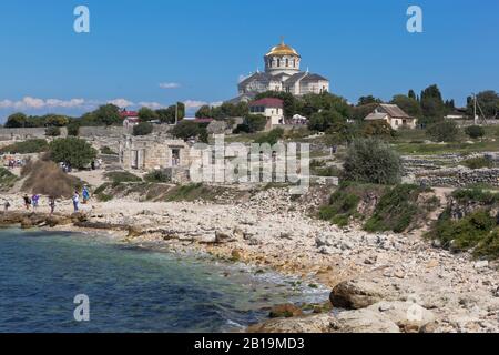 Sébastopol, Crimée, Russie - 26 juillet 2019: Ruines de l'ancienne ville de Taurique Chersonesos sur la mer Noire à Sébastopol, Crimée Banque D'Images