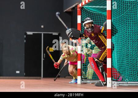 La Haye, pays-Bas - 16 FÉVRIER 2020 : Charlie Works EuroHockey Indoor Club Cup 2020 femmes. Match final Dusseldorfer HC (GER) et HDM (NED). Banque D'Images