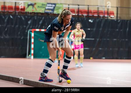 La Haye, pays-Bas - 16 FÉVRIER 2020 : Charlie Works EuroHockey Indoor Club Cup 2020 femmes. Match final Dusseldorfer HC (GER) et HDM (NED). Banque D'Images