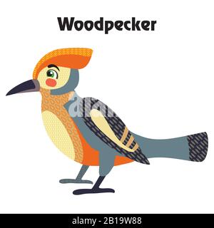 Cadre décoratif coloré joli oiseau de pic assis dans le profil. Les animaux sauvages et les oiseaux vectorisent des personnages de dessins animés à plat dans différentes c Illustration de Vecteur