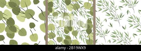 Ensemble de modèles sans soudure avec branches d'un saule et d'eucalyptus sur un fond blanc. Vecteur Illustration de Vecteur
