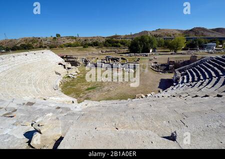 Macédoine du Nord ancienne ARYM, amphithéâtre dans l'ancien village romain de Stobi Banque D'Images