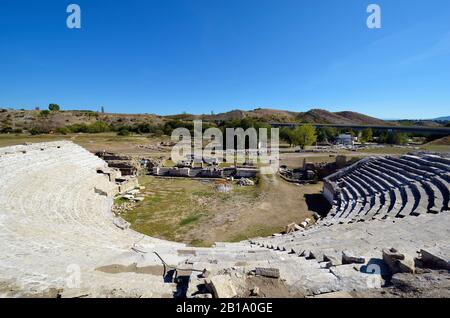 Macédoine du Nord ancienne ARYM, amphithéâtre dans l'ancien village romain de Stobi Banque D'Images