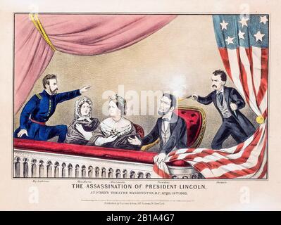 Assassinat du président Abraham Lincoln, 14 avril 1865 au théâtre Ford, imprimé par Currier et Ives, 1865 Banque D'Images