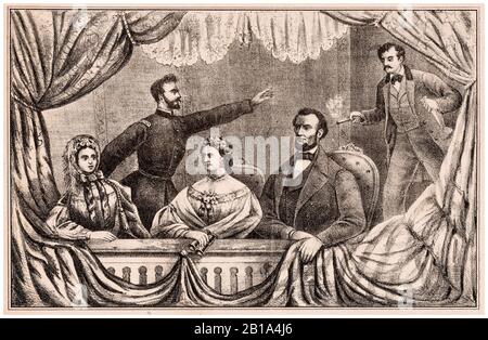 Assassinat du président Lincoln le 14 avril 1865 au Ford's Theatre, imprimé par un artiste inconnu, vers 1865 Banque D'Images