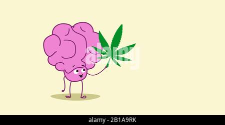 cerveau humain tenant la ganja feuille de marijuana légaliser la consommation de drogue cannabis dépendance concept horizontal illustration vectorielle Illustration de Vecteur