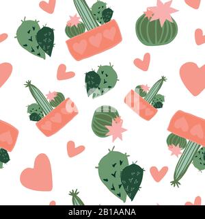 motif sans couture du cactus et du pot d'argile. Imprimé vectoriel avec des cactus succulents dans un style scandinave géométrique minimaliste Illustration de Vecteur