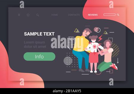 Les parents s'inquiétaient de la fille ayant des symptômes d'infection du coronavirus d'attaque cardiaque épidémie de virus MERS-CoV wuhan 2019-nCoV pleine longueur horizontale copie espace illustration vectorielle Illustration de Vecteur