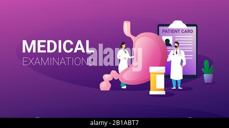 médecins examinant le système digestif humain consultation médicale examen interne d'inspection des organes traitement de l'estomac gastroentérologie concept horizontal espace de copie pleine longueur illustration vectorielle Illustration de Vecteur