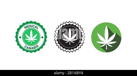 mettre le cannabis médical ou le logo de la feuille de marijuana extrait de chanvre cbd ganja légaliser le concept de consommation de drogue illustration vectorielle horizontale Illustration de Vecteur