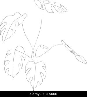 Feuille Monstera art. Dessin de contour. Décoration moderne et minimaliste. Illustration vectorielle Illustration de Vecteur