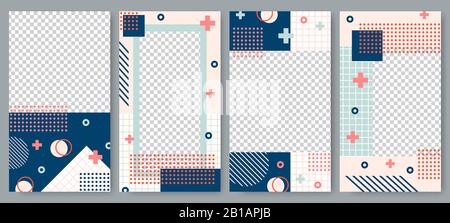 Modèle d'histoires de style Memphis. Mise en page de post-histoire, articles de médias sociaux hipster art marque et rétro cadre photo scénario ensemble Illustration de Vecteur