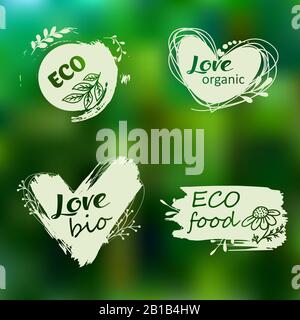 Logos Doodle. Illustration vectorielle pour le menu de restaurants, d'emballages, de publicité. Ensemble de logos, icônes, éléments de conception. Nourriture naturelle, nourriture biologique, v Illustration de Vecteur