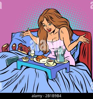 Femme petit déjeuner au lit Illustration de Vecteur