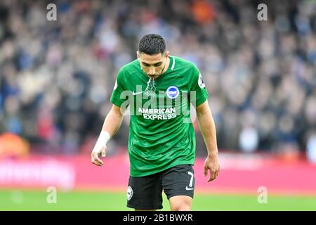 22 février 2020, Bramall Lane, Sheffield, Angleterre; Premier League, Sheffield United / Brighton et Hove Albion : Neal Maupay (7) de Brighton et Hove Albion spits pendant le jeu Banque D'Images