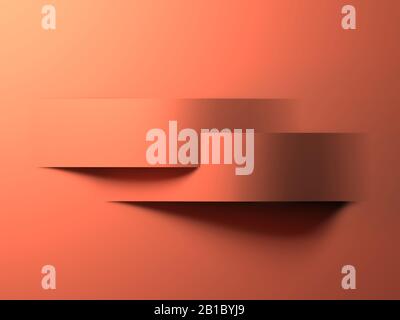 Arrière-plan cg minimal abstrait, deux bandes de papier pliées entrecoupées avec ombre sur feuille orange, illustration de rendu tridimensionnel Banque D'Images