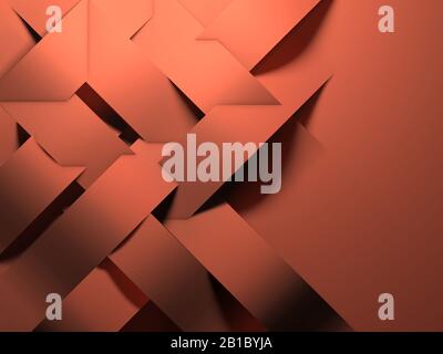 Arrière-plan géométrique abstrait, motif d'installation des bandes de papier sur la paroi orange, illustration du rendu 3d Banque D'Images