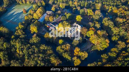 Photographie aérienne, château géné Schloss Rheydt et musée, Mönchengladbach, Bas-Rhin, Rhénanie-du-Nord-Westphalie, Allemagne, bâtiment classé, DEU, Europ Banque D'Images