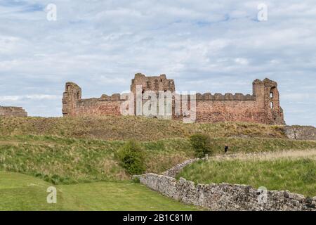 Le château de Tantallon, une forteresse ruinée du milieu du XIVe siècle près de North Berwick, dans l'East Lothian, en Écosse, surplombe le Bass Rock dans le Firth of Forth Banque D'Images